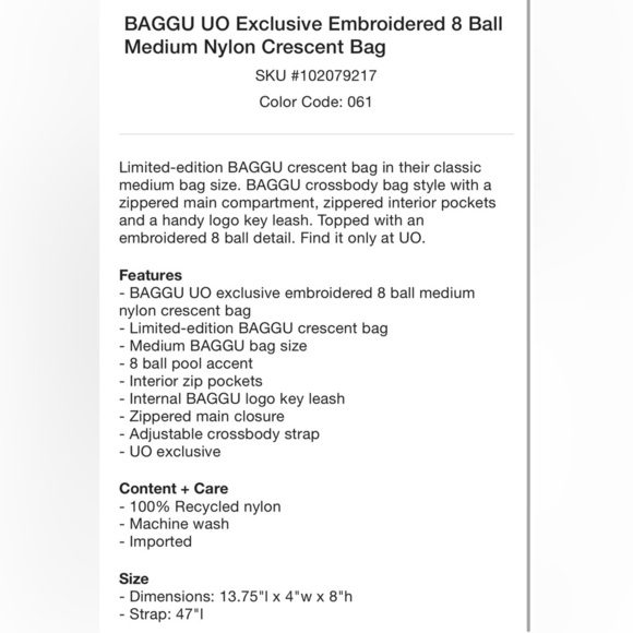 NWT BAGGU Lucky 8 Embroidered 8 Ball Medium Nylon Crescent Bag Wine Mahogany - Picture 16 of 16